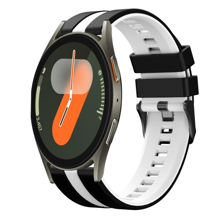 For Samsung Galaxy Watch 7 44mm 20mm Two Color Sports Silicone Watch Band(Black+White) by bashfashion