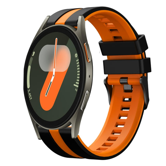 For Samsung Galaxy Watch 7 44mm 20mm Two Color Sports Silicone Watch Band(Black+Orange) by bashfashion