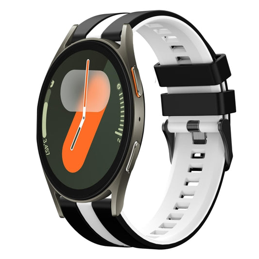 For Samsung Galaxy Watch 7 40mm 20mm Two Color Sports Silicone Watch Band(Black+White) by bashfashion