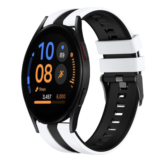 For Samsung Galaxy Watch FE 40mm 20mm Two Color Sports Silicone Watch Band(White+Black) by bashfashion