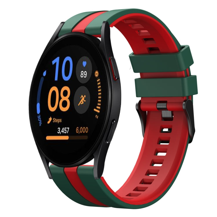 For Samsung Galaxy Watch FE 40mm 20mm Two Color Sports Silicone Watch Band(Green+Red) by bashfashion