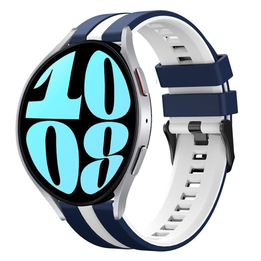 For Samsung Galaxy Watch 6 44mm 20mm Two Color Sports Silicone Watch Band(Blue+White) by bashfashion