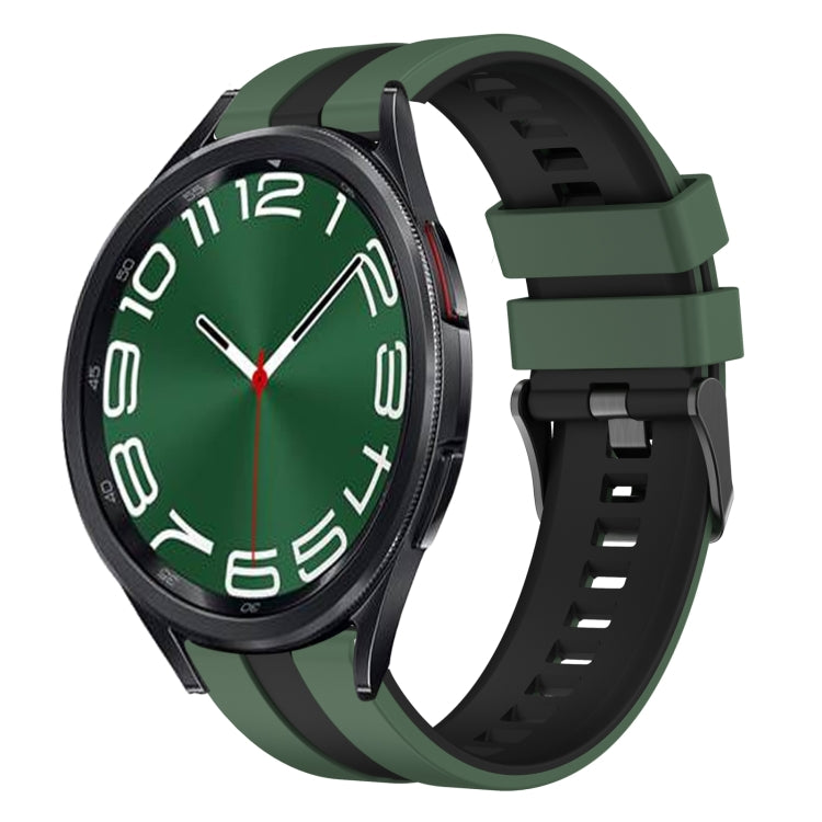 For Samsung Galaxy Watch 6 Classic 47mm 20mm Two Color Sports Silicone Watch Band(Olive Green+Black) by bashfashion