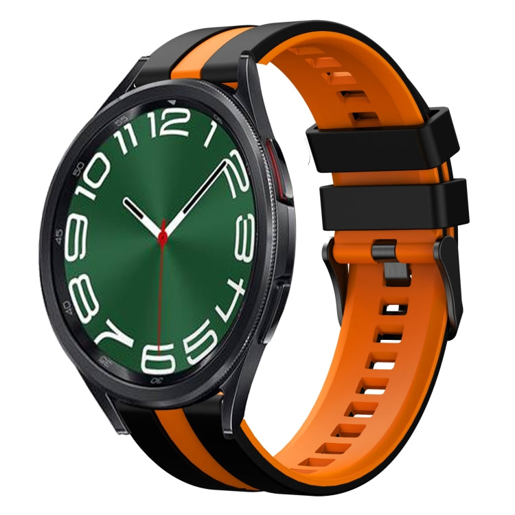 For Samsung Galaxy Watch 6 Classic 47mm 20mm Two Color Sports Silicone Watch Band(Black+Orange) by bashfashion