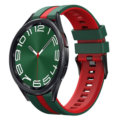 For Samsung Galaxy Watch 6 Classic 47mm 20mm Two Color Sports Silicone Watch Band(Green+Red) by bashfashion