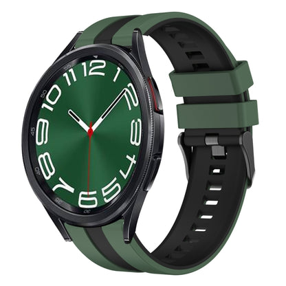 For Samsung Galaxy Watch 6 Classic 43mm 20mm Two Color Sports Silicone Watch Band(Olive Green+Black) by bashfashion