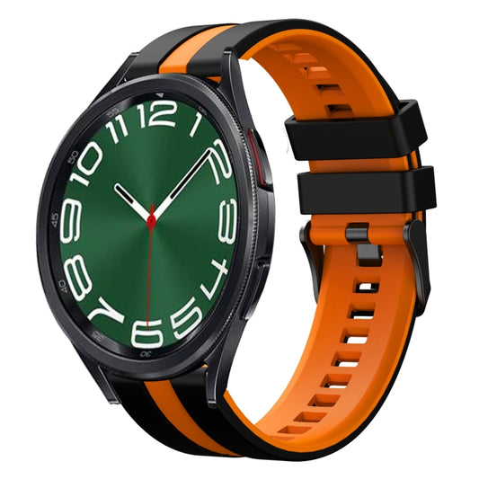 For Samsung Galaxy Watch 6 Classic 43mm 20mm Two Color Sports Silicone Watch Band(Black+Orange) by bashfashion