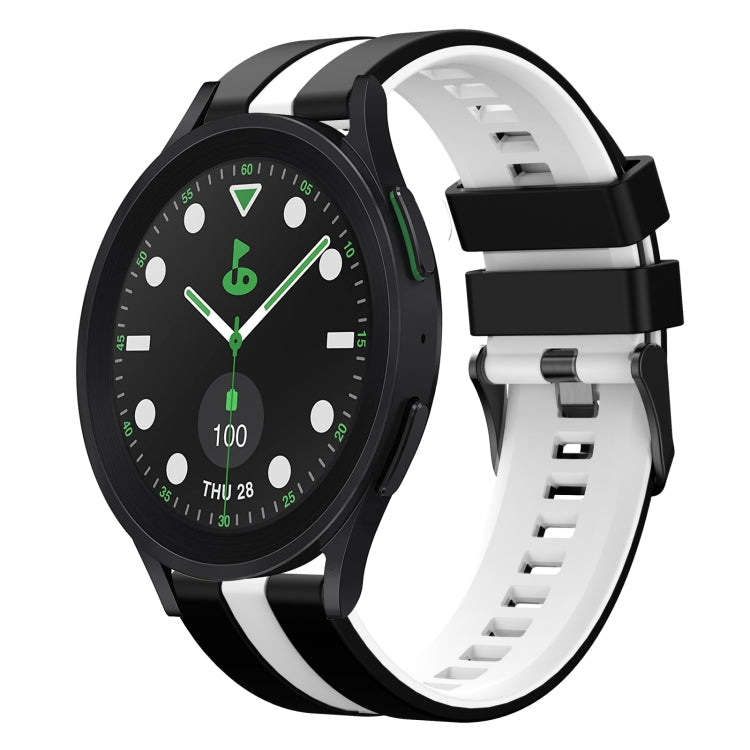 For Samsung Galaxy watch 5 Pro Golf Edition 20mm Two Color Sports Silicone Watch Band(Black+White) by bashfashion