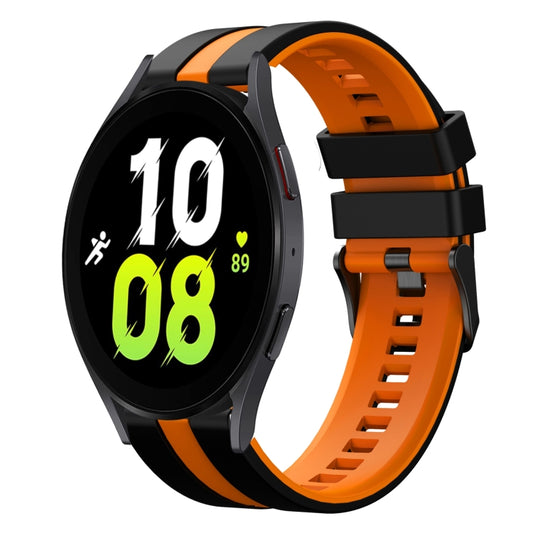For Samsung Galaxy Watch 5 44mm 20mm Two Color Sports Silicone Watch Band(Black+Orange) by bashfashion