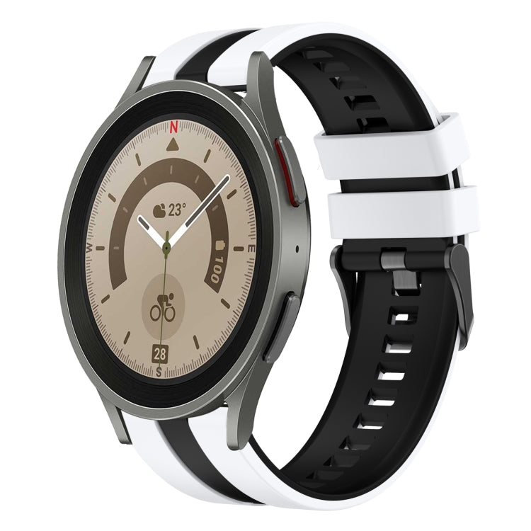 For Samsung Galaxy Watch 5 Pro 45mm 20mm Two Color Sports Silicone Watch Band(White+Black) by bashfashion