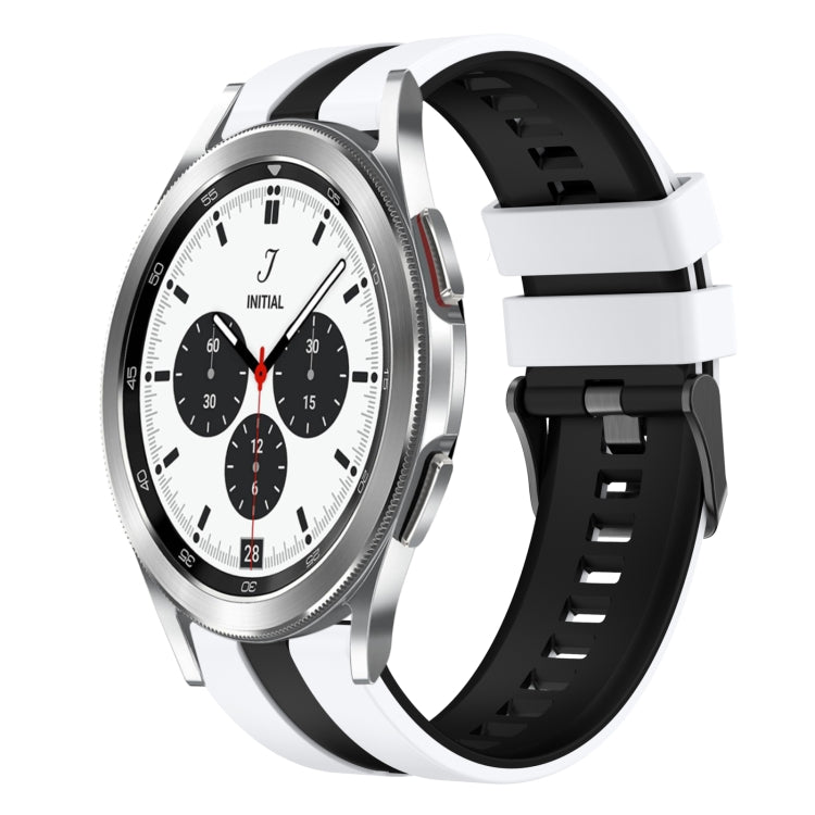 For Samsung Galaxy Watch 4 Classic 42mm 20mm Two Color Sports Silicone Watch Band(White+Black) by bashfashion