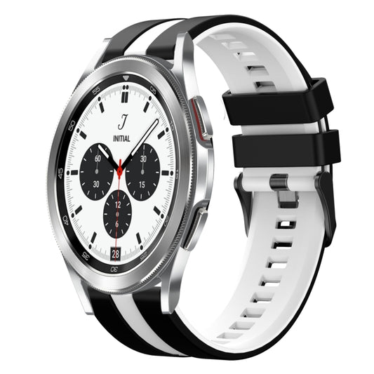 For Samsung Galaxy Watch 4 Classic 42mm 20mm Two Color Sports Silicone Watch Band(Black+White) by bashfashion