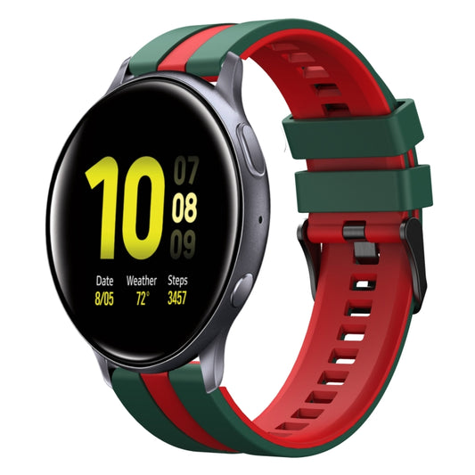 For Samsung Galaxy Watch Active 2 44mm 20mm Two Color Sports Silicone Watch Band(Green+Red) by bashfashion