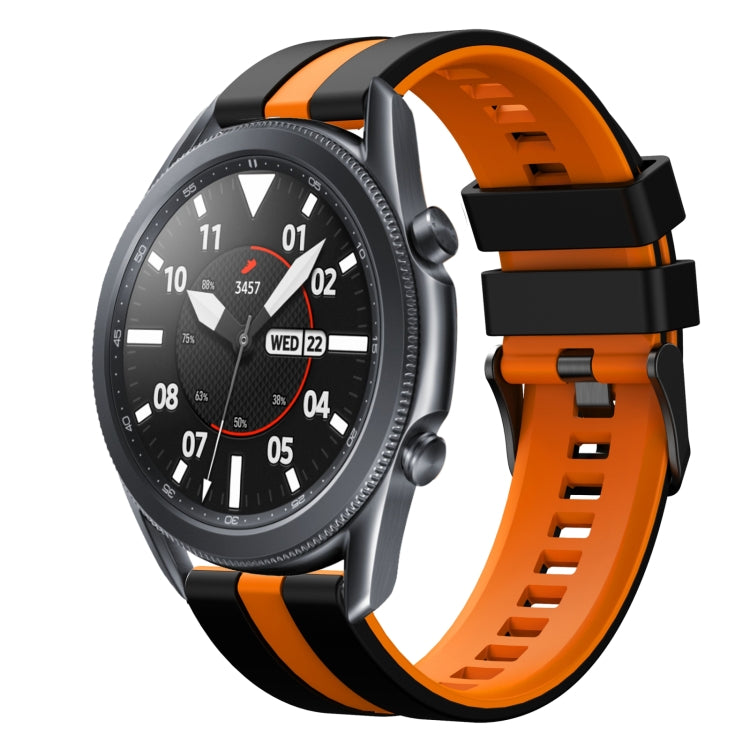 For Samsung Galaxy Watch3 45mm 22mm Two Color Sports Silicone Watch Band(Black+Orange) by bashfashion