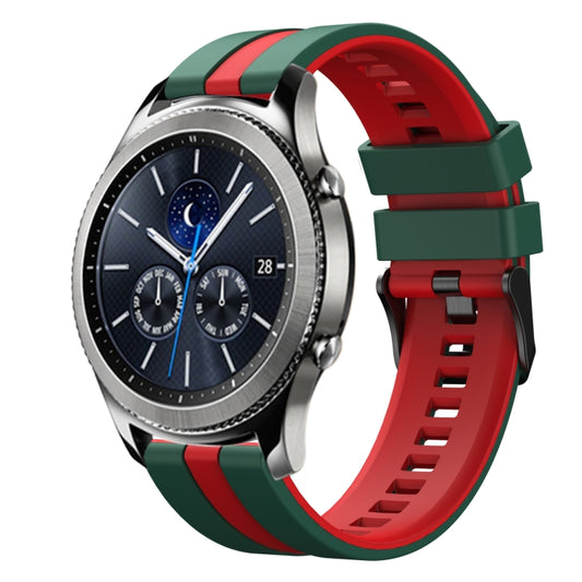 For Samsung Gear S3 Classic 22mm Two Color Sports Silicone Watch Band(Green+Red) by bashfashion