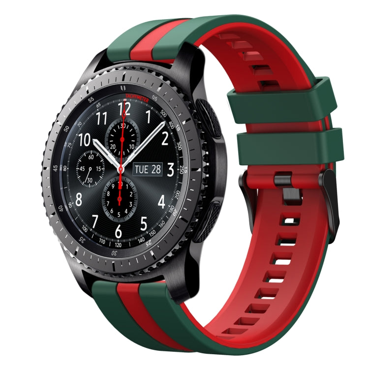 For Samsung Gear S3 Frontier 22mm Two Color Sports Silicone Watch Band(Green+Red) by bashfashion