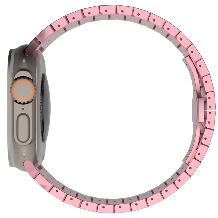 For Apple Watch Series 8 45mm One-bead Paint Alloy Butterfly Buckle Watch Band(Pink) by bashfashion