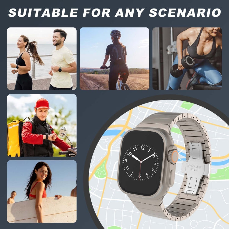 For Apple Watch Series 8 45mm One-bead Paint Alloy Butterfly Buckle Watch Band(Titanium Color) by bashfashion