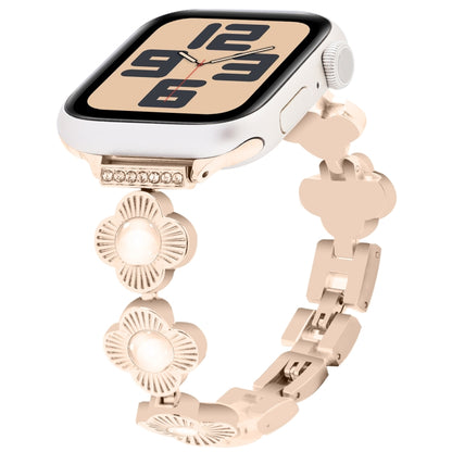 For Apple Watch SE 2023 44mm Four Leaf Clover Quick-Release Metal Chain Watch Band(Rose Gold) by bashfashion