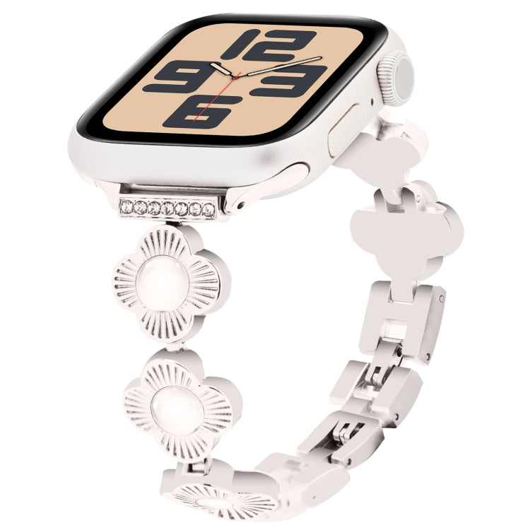 For Apple Watch SE 2023 44mm Four Leaf Clover Quick-Release Metal Chain Watch Band(Starlight) by bashfashion