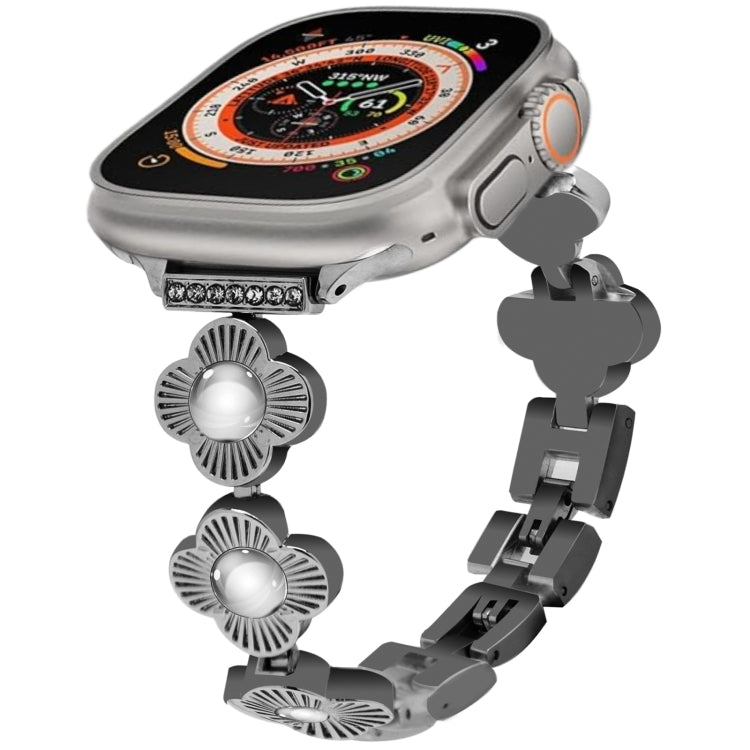 For Apple Watch Ultra 2 49mm Four Leaf Clover Quick-Release Metal Chain Watch Band(Black) by bashfashion