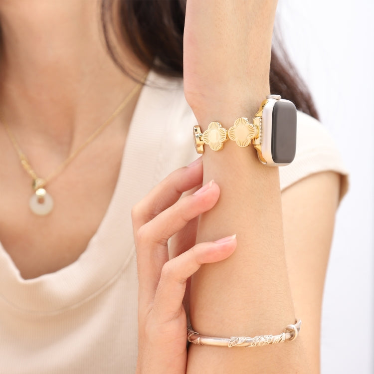 For Apple Watch Ultra 49mm Four Leaf Clover Quick-Release Metal Chain Watch Band(Gold) by bashfashion