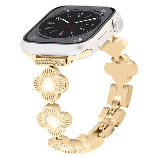 For Apple Watch Series 8 45mm Four Leaf Clover Quick-Release Metal Chain Watch Band(Gold) by bashfashion