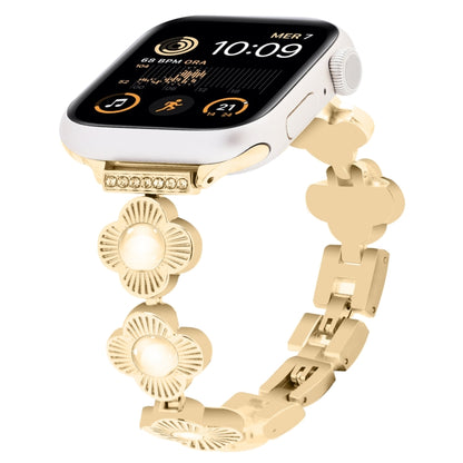 For Apple Watch SE 2022 44mm Four Leaf Clover Quick-Release Metal Chain Watch Band(Gold) by bashfashion