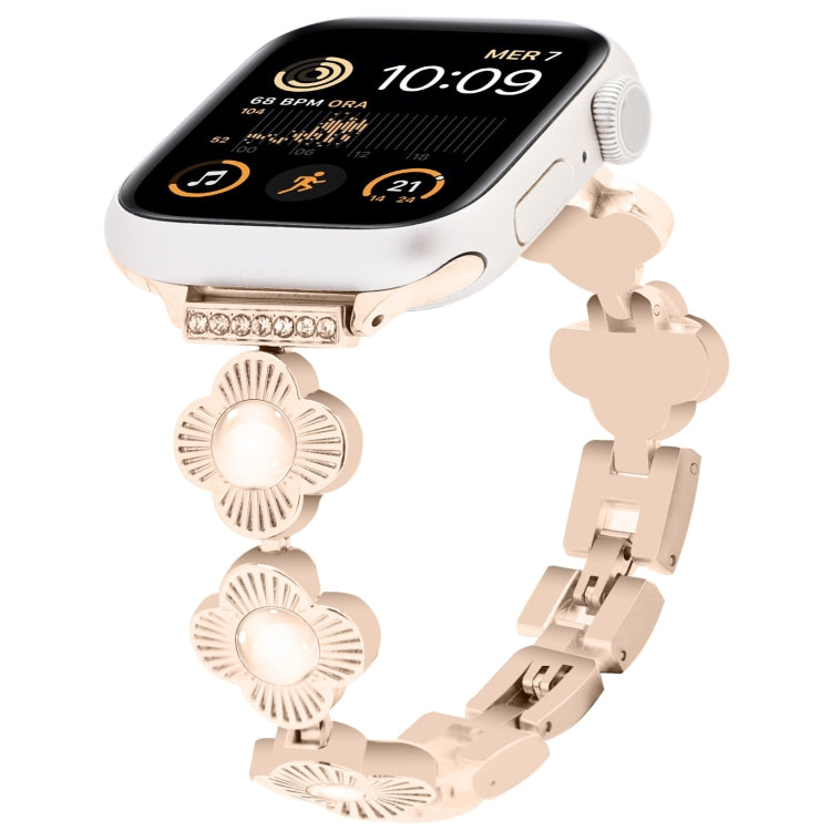 For Apple Watch SE 2022 44mm Four Leaf Clover Quick-Release Metal Chain Watch Band(Rose Gold) by bashfashion