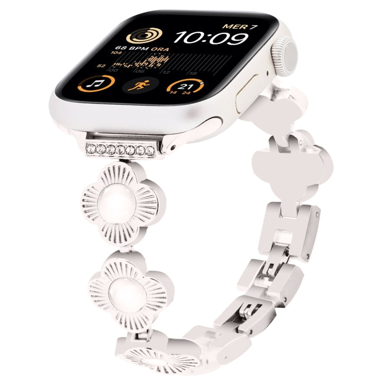 For Apple Watch SE 2022 44mm Four Leaf Clover Quick-Release Metal Chain Watch Band(Starlight) by bashfashion