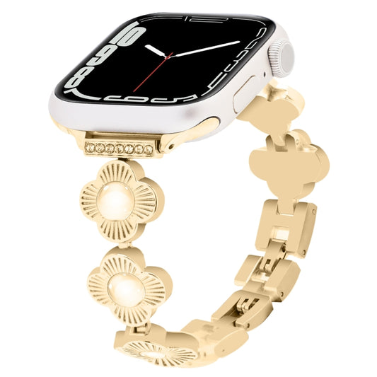 For Apple Watch Series 7 45mm Four Leaf Clover Quick-Release Metal Chain Watch Band(Gold) by bashfashion
