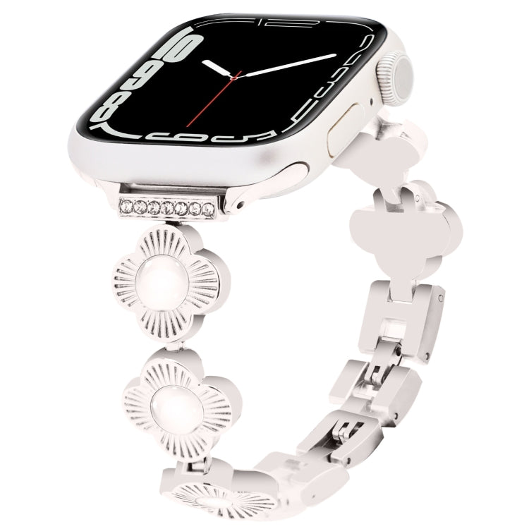 For Apple Watch Series 7 45mm Four Leaf Clover Quick-Release Metal Chain Watch Band(Starlight) by bashfashion