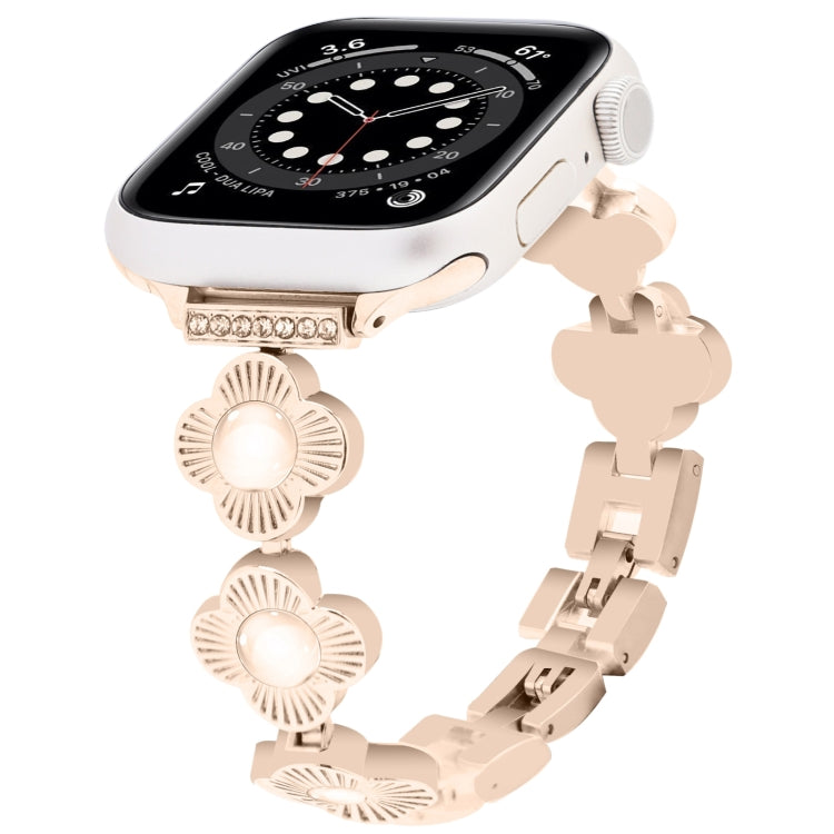 For Apple Watch Series 6 44mm Four Leaf Clover Quick-Release Metal Chain Watch Band(Rose Gold) by bashfashion