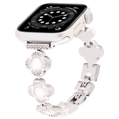 For Apple Watch Series 6 44mm Four Leaf Clover Quick-Release Metal Chain Watch Band(Starlight) by bashfashion