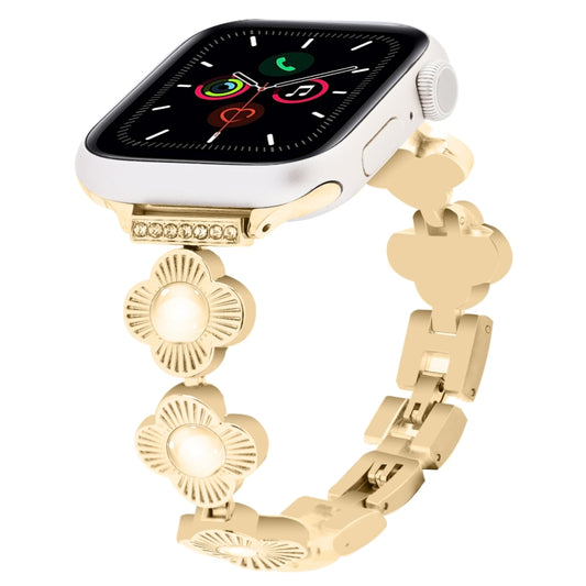 For Apple Watch Series 5 44mm Four Leaf Clover Quick-Release Metal Chain Watch Band(Gold) by bashfashion