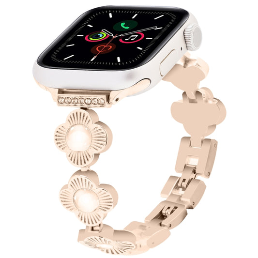 For Apple Watch Series 5 44mm Four Leaf Clover Quick-Release Metal Chain Watch Band(Rose Gold) by bashfashion