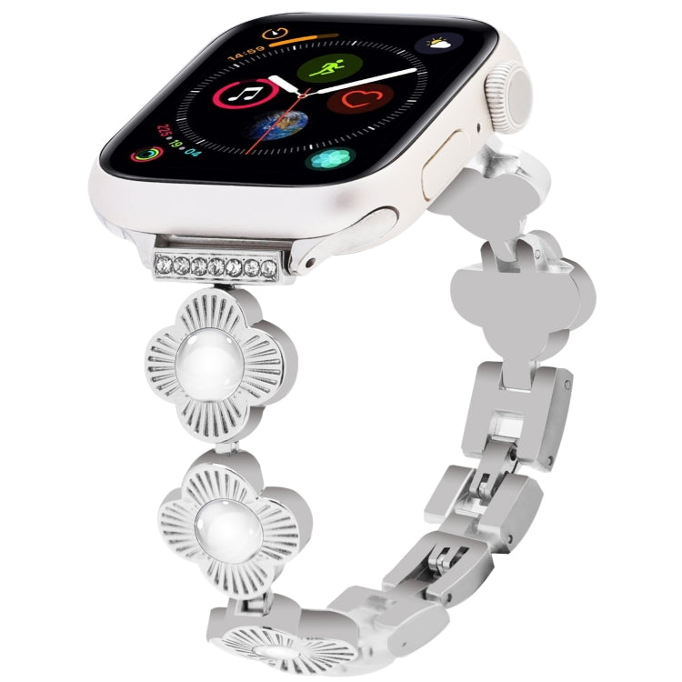 For Apple Watch Series 4 44mm Four Leaf Clover Quick-Release Metal Chain Watch Band(Silver) by bashfashion