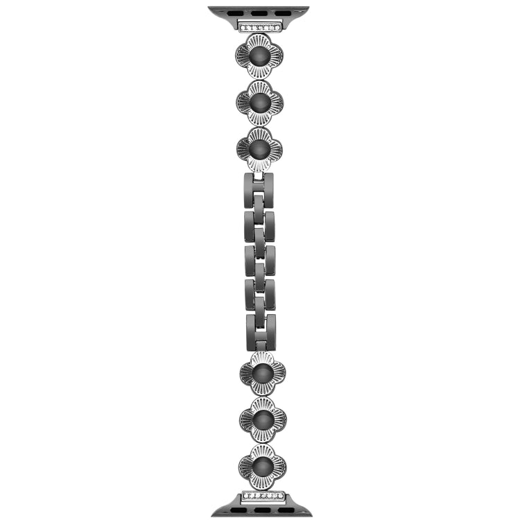 For Apple Watch Series 3 42mm Four Leaf Clover Quick-Release Metal Chain Watch Band(Black) by bashfashion