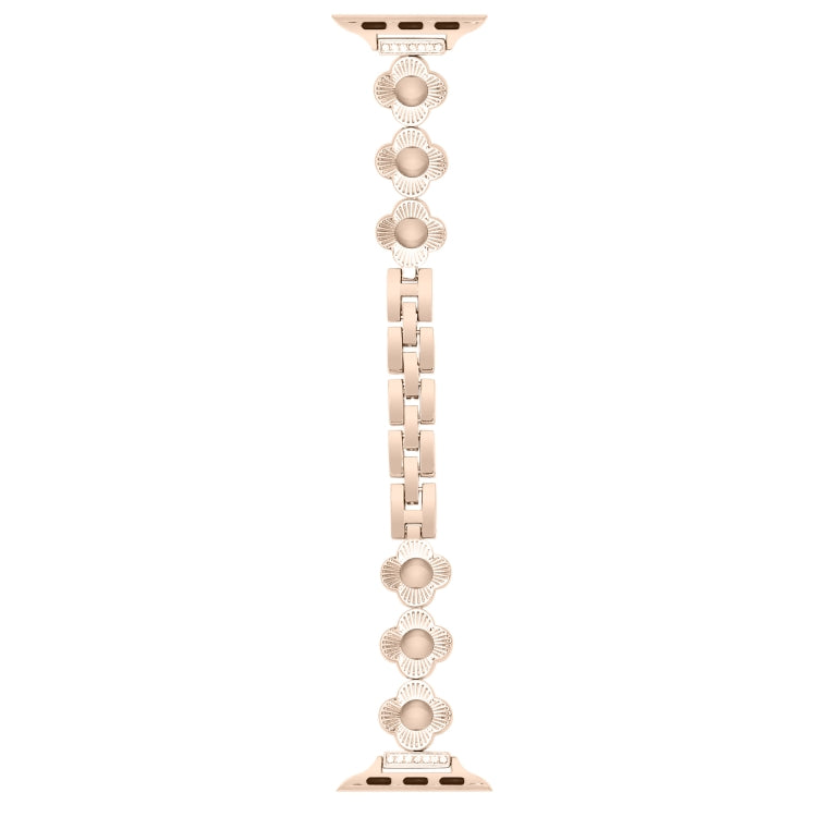 For Apple Watch Series 9 41mm Four Leaf Clover Quick-Release Metal Chain Watch Band(Rose Gold) by bashfashion