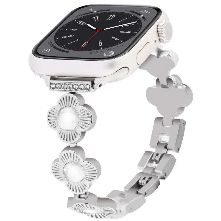For Apple Watch Series 8 41mm Four Leaf Clover Quick-Release Metal Chain Watch Band(Silver) by bashfashion