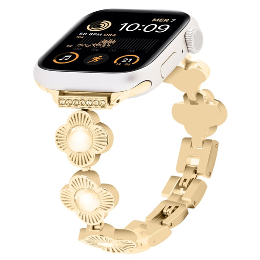 For Apple Watch SE 2022 40mm Four Leaf Clover Quick-Release Metal Chain Watch Band(Gold) by bashfashion