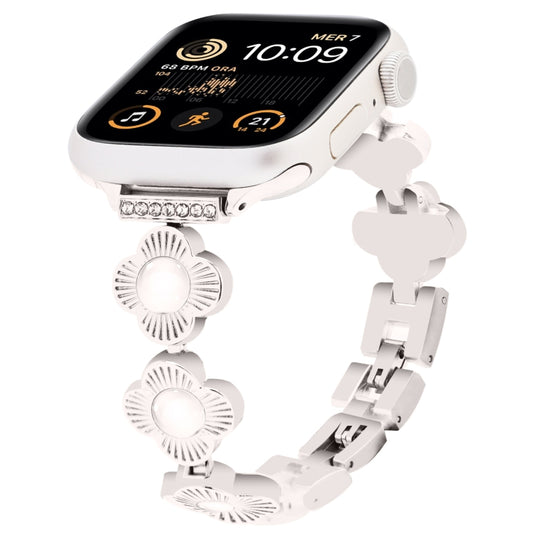 For Apple Watch SE 2022 40mm Four Leaf Clover Quick-Release Metal Chain Watch Band(Starlight) by bashfashion
