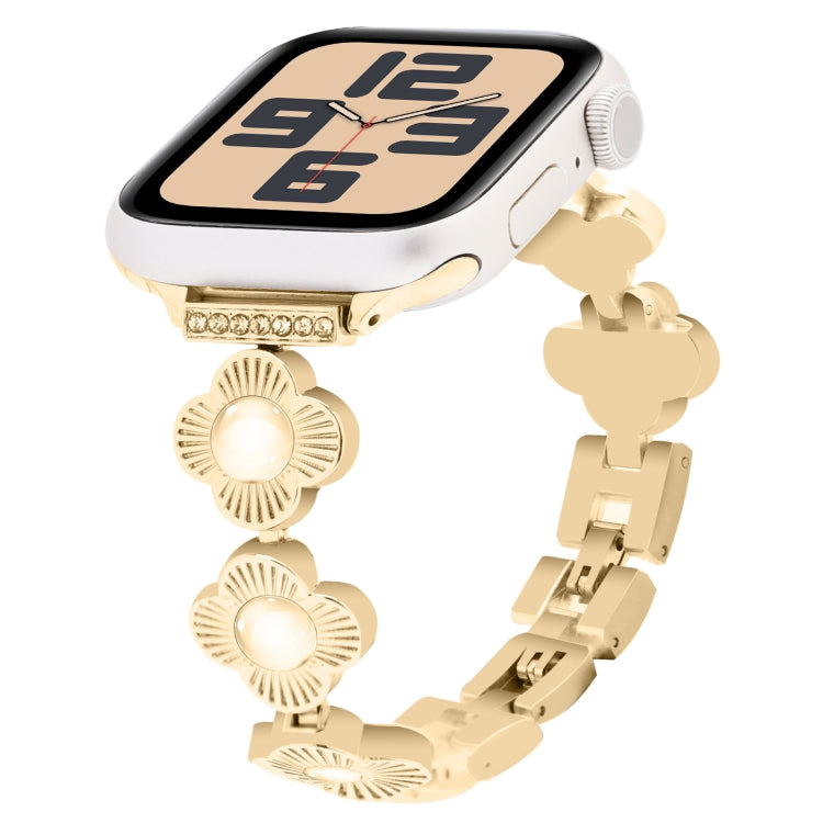 For Apple Watch SE 2023 40mm Four Leaf Clover Quick-Release Metal Chain Watch Band(Gold) by bashfashion