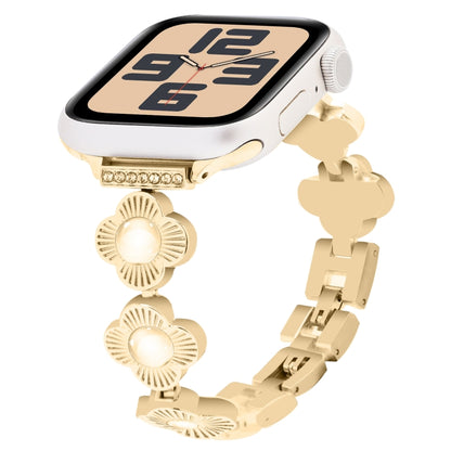 For Apple Watch SE 2023 40mm Four Leaf Clover Quick-Release Metal Chain Watch Band(Gold) by bashfashion