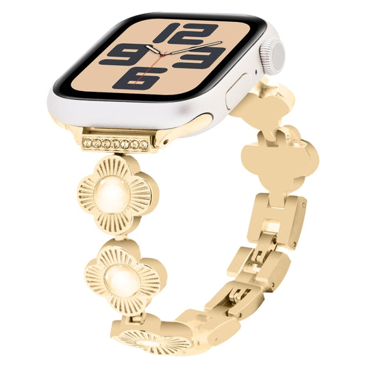 For Apple Watch SE 2023 40mm Four Leaf Clover Quick-Release Metal Chain Watch Band(Gold) by bashfashion