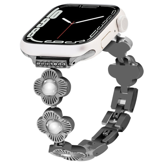 For Apple Watch Series 7 41mm Four Leaf Clover Quick-Release Metal Chain Watch Band(Black) by bashfashion