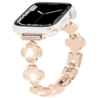 For Apple Watch Series 7 41mm Four Leaf Clover Quick-Release Metal Chain Watch Band(Rose Gold) by bashfashion