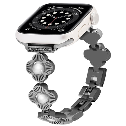 For Apple Watch Series 6 40mm Four Leaf Clover Quick-Release Metal Chain Watch Band(Black) by bashfashion