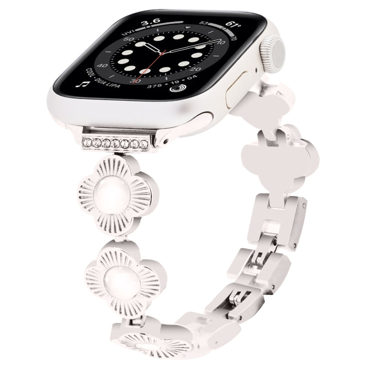 For Apple Watch Series 6 40mm Four Leaf Clover Quick-Release Metal Chain Watch Band(Starlight) by bashfashion