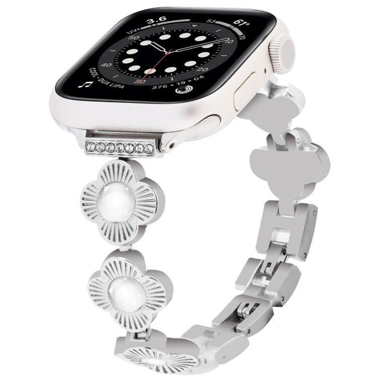For Apple Watch Series 6 40mm Four Leaf Clover Quick-Release Metal Chain Watch Band(Silver) by bashfashion